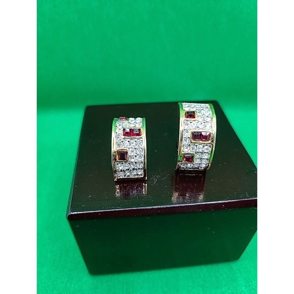 Simulated Ruby,Diamond Hugger Drop/Dangle Earrings Gold. 1 Missing Clip. Clip On